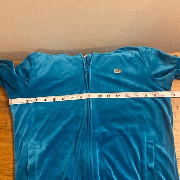 Juicy Couture Velour Hoodie Spellout JUICY on Hood Teal Peacock Girls Sz 14 - Picture 4 of 11